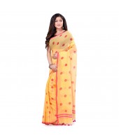 dB DESH BIDESH Women`s Traditional Soft Mulmul Polka Dots Design Pure Cotton Handloom Saree Without Blouse Piece Yellow Red