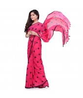 dB DESH BIDESH Women`s Traditional Soft Mulmul Polka Dots Design Pure Cotton Handloom Saree Without Blouse Piece Rose Black