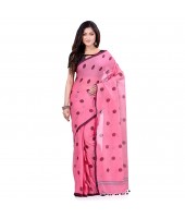 dB DESH BIDESH Women`s Traditional Soft Mulmul Polka Dots Design Pure Cotton Handloom Saree Without Blouse Piece Pink