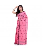 dB DESH BIDESH Women`s Traditional Soft Mulmul Polka Dots Design Pure Cotton Handloom Saree Without Blouse Piece Pink