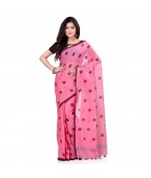 dB DESH BIDESH Women`s Traditional Soft Mulmul Polka Dots Design Pure Cotton Handloom Saree Without Blouse Piece Pink