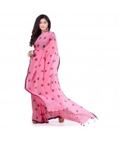 dB DESH BIDESH Women`s Traditional Soft Mulmul Polka Dots Design Pure Cotton Handloom Saree Without Blouse Piece Pink