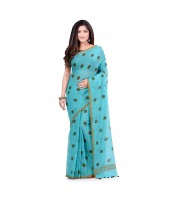 dB DESH BIDESH Women`s Traditional Soft Mulmul Polka Dots Design Pure Cotton Handloom Saree Without Blouse Piece Blue