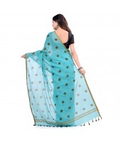 dB DESH BIDESH Women`s Traditional Soft Mulmul Polka Dots Design Pure Cotton Handloom Saree Without Blouse Piece Blue