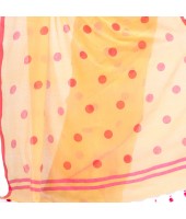 dB DESH BIDESH Women`s Traditional Soft Mulmul Polka Dots Design Pure Cotton Handloom Saree Without Blouse Piece Yellow Red