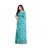 dB DESH BIDESH Women`s Traditional Soft Mulmul Polka Dots Design Pure Cotton Handloom Saree Without Blouse Piece Blue