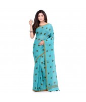 dB DESH BIDESH Women`s Traditional Soft Mulmul Polka Dots Design Pure Cotton Handloom Saree Without Blouse Piece Blue