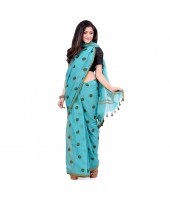 dB DESH BIDESH Women`s Traditional Soft Mulmul Polka Dots Design Pure Cotton Handloom Saree Without Blouse Piece Blue