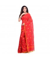 dB DESH BIDESH Women`s Traditional Soft Mulmul Polka Dots Design Pure Cotton Handloom Saree Without Blouse Piece Red Yellow