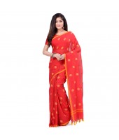 dB DESH BIDESH Women`s Traditional Soft Mulmul Polka Dots Design Pure Cotton Handloom Saree Without Blouse Piece Red Yellow