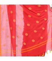 dB DESH BIDESH Women`s Traditional Soft Mulmul Polka Dots Design Pure Cotton Handloom Saree Without Blouse Piece Red Yellow