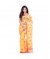 dB DESH BIDESH Women`s Traditional Soft Mulmul Polka Dots Design Pure Cotton Handloom Saree Without Blouse Piece Yellow Red