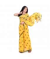 dB DESH BIDESH Women`s Traditional Soft Mulmul Polka Dots Design Pure Cotton Handloom Saree Without Blouse Piece Yellow Black