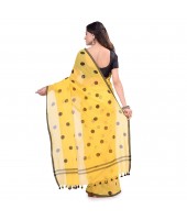 dB DESH BIDESH Women`s Traditional Soft Mulmul Polka Dots Design Pure Cotton Handloom Saree Without Blouse Piece Yellow Black