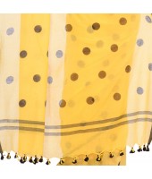 dB DESH BIDESH Women`s Traditional Soft Mulmul Polka Dots Design Pure Cotton Handloom Saree Without Blouse Piece Yellow Black