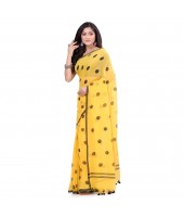 dB DESH BIDESH Women`s Traditional Soft Mulmul Polka Dots Design Pure Cotton Handloom Saree Without Blouse Piece Yellow Black