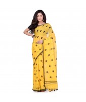 dB DESH BIDESH Women`s Traditional Soft Mulmul Polka Dots Design Pure Cotton Handloom Saree Without Blouse Piece Yellow Black