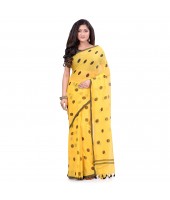 dB DESH BIDESH Women`s Traditional Soft Mulmul Polka Dots Design Pure Cotton Handloom Saree Without Blouse Piece Yellow Black