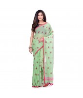 dB DESH BIDESH Women`s Traditional Soft Mulmul Polka Dots Design Pure Cotton Handloom Saree Without Blouse Piece Green