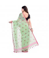 dB DESH BIDESH Women`s Traditional Soft Mulmul Polka Dots Design Pure Cotton Handloom Saree Without Blouse Piece Green