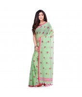 dB DESH BIDESH Women`s Traditional Soft Mulmul Polka Dots Design Pure Cotton Handloom Saree Without Blouse Piece Green