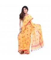 dB DESH BIDESH Women`s Traditional Soft Mulmul Polka Dots Design Pure Cotton Handloom Saree Without Blouse Piece Yellow Red