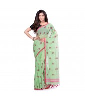 dB DESH BIDESH Women`s Traditional Soft Mulmul Polka Dots Design Pure Cotton Handloom Saree Without Blouse Piece Green