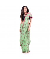 dB DESH BIDESH Women`s Traditional Soft Mulmul Polka Dots Design Pure Cotton Handloom Saree Without Blouse Piece Green