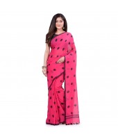 dB DESH BIDESH Women`s Traditional Soft Mulmul Polka Dots Design Pure Cotton Handloom Saree Without Blouse Piece Rose Black