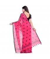 dB DESH BIDESH Women`s Traditional Soft Mulmul Polka Dots Design Pure Cotton Handloom Saree Without Blouse Piece Rose Black