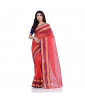 Women`s Traditional Tant Pure Cotton Handloom Blue Saree Woven Sudarshana Designer Without Blouse Piece