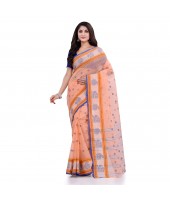 DESH BIDESH Women`s Traditional Tant Pure Handloom Cotton Saree Woven Kamal kolka Designer Without Blouse Piece(Peach)