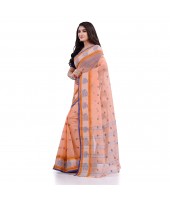 DESH BIDESH Women`s Traditional Tant Pure Handloom Cotton Saree Woven Kamal kolka Designer Without Blouse Piece(Peach)