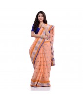 DESH BIDESH Women`s Traditional Tant Pure Handloom Cotton Saree Woven Kamal kolka Designer Without Blouse Piece(Peach)