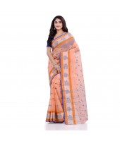 DESH BIDESH Women`s Traditional Tant Pure Handloom Cotton Saree Woven Kamal kolka Designer Without Blouse Piece(Peach)