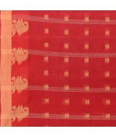 dB DESH BIDESH Women`s Traditional Tant Pure Handloom Cotton Saree Woven Tri Flower Designer Without Blouse Piece (Red)