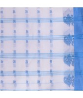 DESH BIDESH Women`s Traditional Tant Pure Handloom Cotton Saree Woven Tri Flower Designer Without Blouse Piece (Blue White)