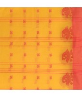 DESH BIDESH Women`s Traditional Tant Pure Handloom Cotton Saree Woven Tri Flower Designer Without Blouse Piece (Yellow Red)