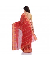 dB DESH BIDESH Women`s Traditional Tant Pure Handloom Cotton Saree Woven Tri Flower Designer Without Blouse Piece (Red)