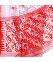 dB Desh Bidesh Women`s Bengal Handloom Tant Soft Dhakai Jamdani Cotton Saree Whole Body Design (White Red)