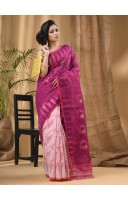 Bengal Handloom Tant Soft Dhakai Jamdani Cotton Saree Whole Body Design (Pulm jam White)