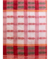 Bengal Cotton Women's Tant Cotton Saree (Red White)