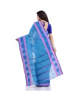 DESH BIDESH Women`s Traditional Tant Pure Handloom Cotton Saree Woven Kamal kolka Designer Without Blouse Piece (Blue)