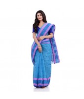 DESH BIDESH Women`s Traditional Tant Pure Handloom Cotton Saree Woven Kamal kolka Designer Without Blouse Piece (Blue)