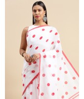 Traditional Soft Mulmul Bengal Handloom Pure Cotton Saree (Red-White) - Durga Puja Collection