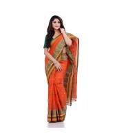 DESH BIDESH Women`s Traditional Pure Cotton Handloom Saree Woven Paisley Kolka Designer Without Blouse Piece (Orange)