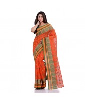 DESH BIDESH Women`s Traditional Pure Cotton Handloom Saree Woven Paisley Kolka Designer Without Blouse Piece (Orange)