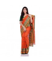 DESH BIDESH Women`s Traditional Pure Cotton Handloom Saree Woven Paisley Kolka Designer Without Blouse Piece (Orange)