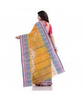 DESH BIDESH Women`s Traditional Pure Cotton Handloom Saree Woven Paisley Kolka Designer Without Blouse Piece (Yellow)