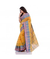 DESH BIDESH Women`s Traditional Pure Cotton Handloom Saree Woven Paisley Kolka Designer Without Blouse Piece (Yellow)